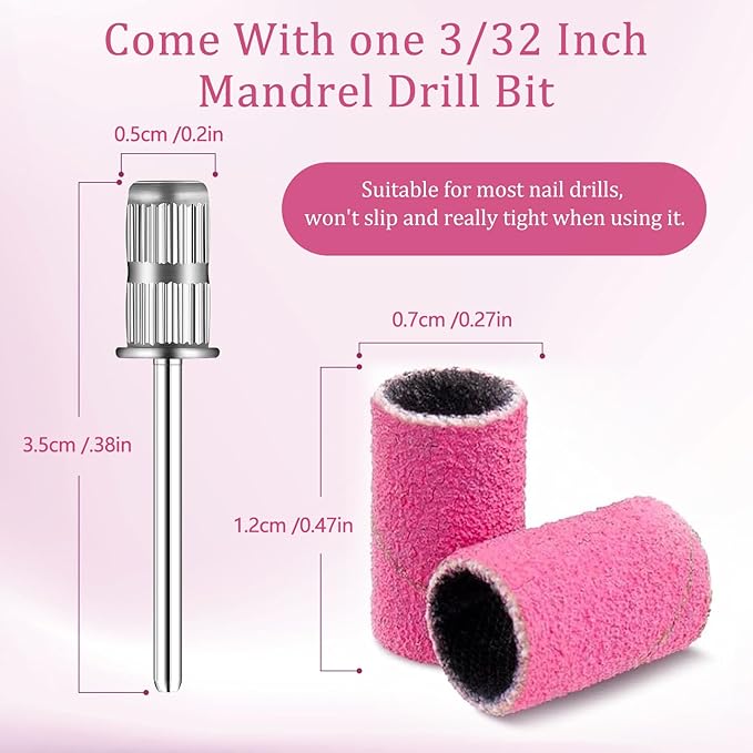 120Pcs Nail Drill Bits Sanding Bands with Nail Drill Bits, Professional Sand Band 180# Fine Grit Nail File Sanding Bands for Acrylic Nails Manicures and Pedicure
