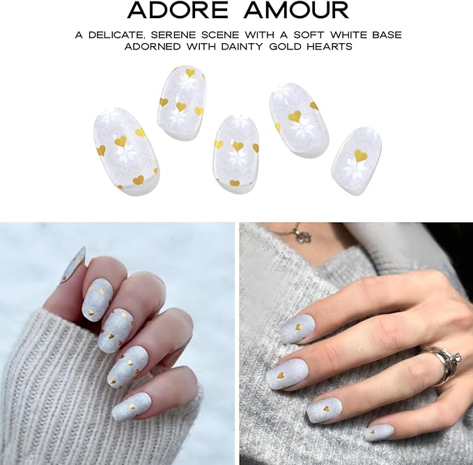 Semi Cured Gel Nail Strips with 20 Pieces - UV Gel Stickers, Manicure Kit, Easy Application Wraps Includes Prep Pads, Nail File, Wooden Stick - UV Light Required (Adore Amour)