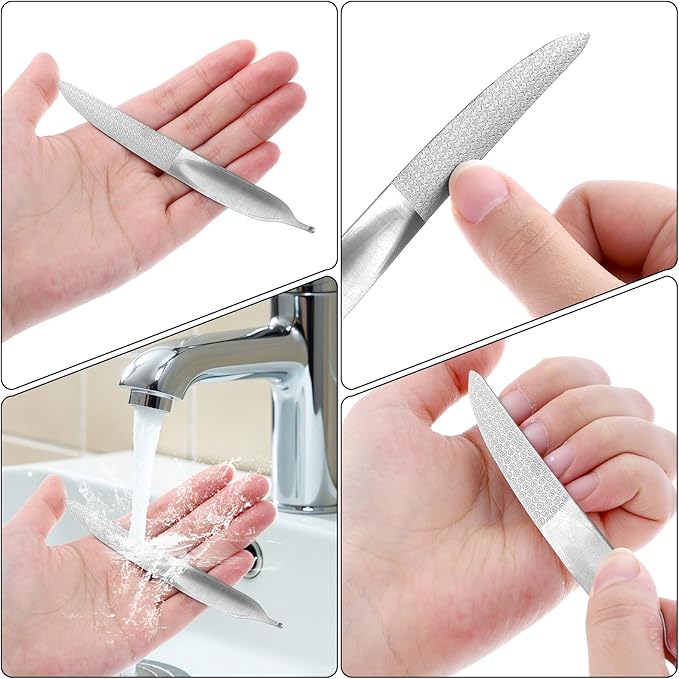Curved Nail File 4.9 inch Stainless Steel Double-Sided Toenail File for Thick Toenails Metal Finger Nail Buffer for Smooth, Shiny, Salon-Worthy Nails for Women and Men