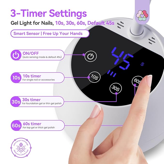 SAVILAND Intellisense Gooseneck U V Lamp for Gel Nails: Motion Sensor 36W U V Nail Lamp Quick Drying LED Cure Lamp Rechargeable Gel Lamp 3 Timers Setting 360°Adjustable Nail Dryer Manicure Light