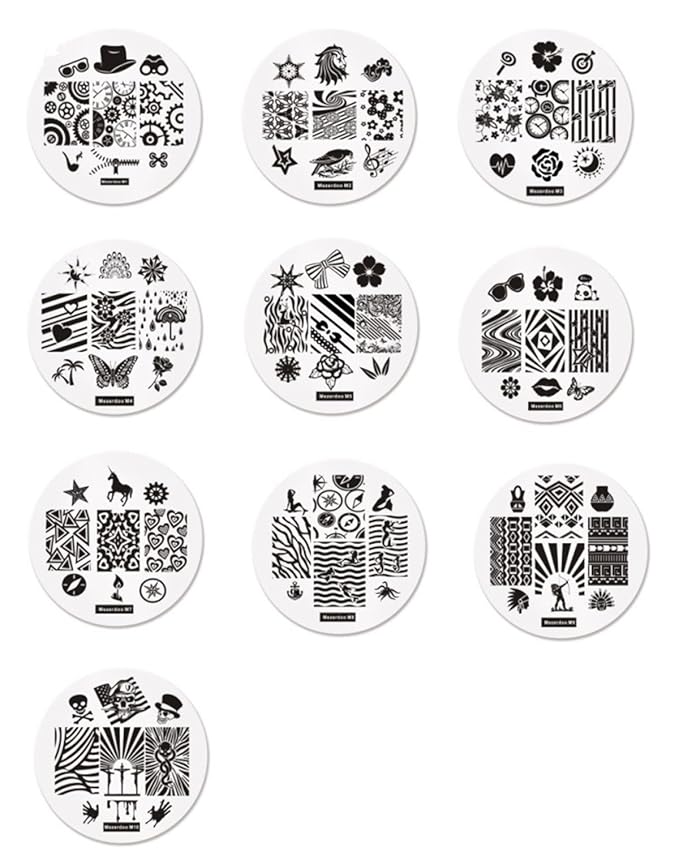 Mezerdoo 10Pcs Chic Unicorn Mermaid Pattern Nail Art Stamping Template Image + 1 Stamper + 1 Scraper