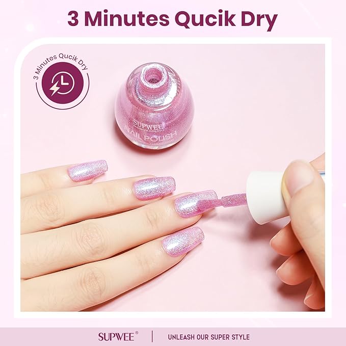 Quick Dry Glitter Nail Polish Holographic Finger Nail Polish Non Gel High Glossy Shiny Shimmer Nails Laquer Oil-based Holo Fingernail Air Dry Fast Manicure Gift For Women Girls 16ml, 0.54fl oz