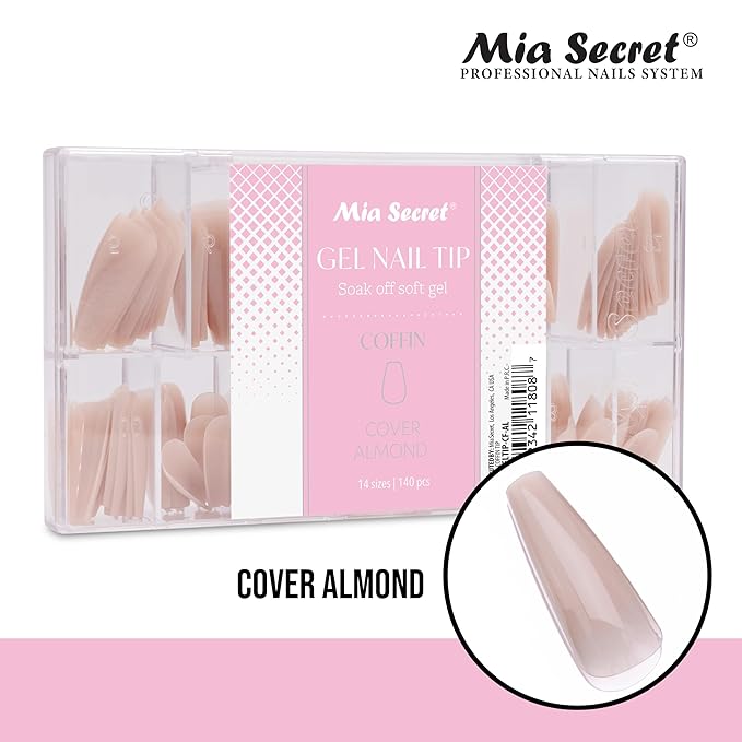 Mia Secret Soak off Soft Gel Nail Tip MADE IN USA for Salon and DIY (Cover Almond, Coffin)