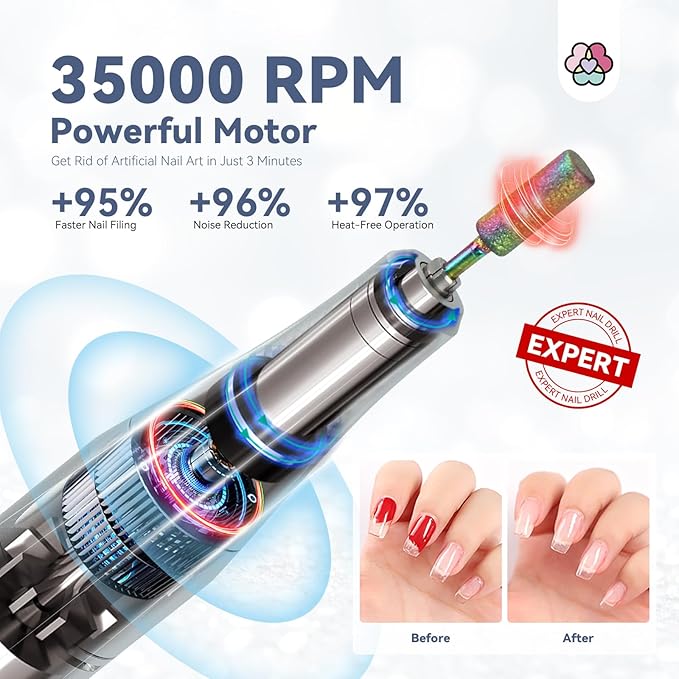 SAVILAND Professional Nail Drill Kit: 35000RPM Rhinestones Nail Drill for Nails Electric Nail File Professional Portable Efile with Drill Bits Nails Filer Buffer Salon Home Manicure Pedicure