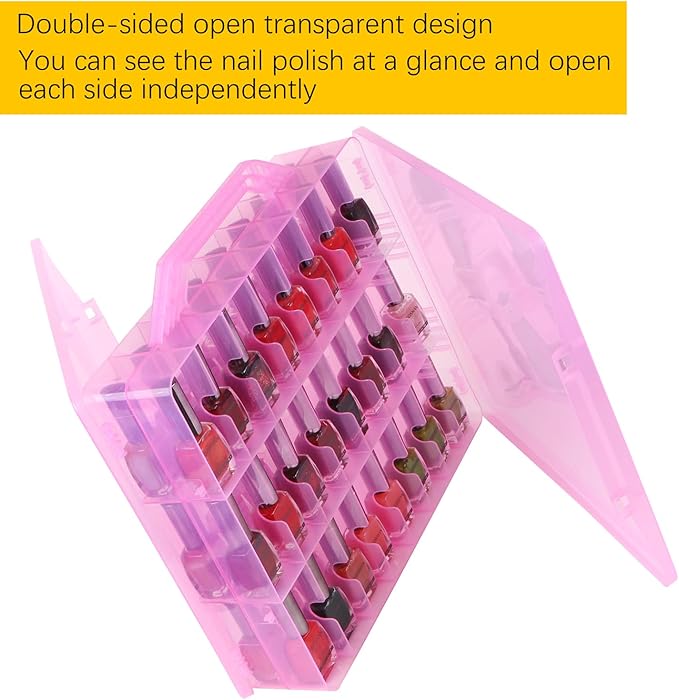 Universal Nail Polish Holder Gel Nail Polish Organizer Case for 48 Bottles Adjustable Dividers Space Saver,Double Sided Storage for Nail Bottles Mini Cars Threads Essential Oils (Pink)
