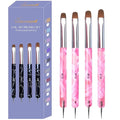 4Pcs French Tip Brush, Double-Ended French Brush for Nails with Dotting Tool, Clean Up Brushes for Gel Nail Polish, Size 10/12/14/16, Acrylic Nail Art Brushes, Manicure Tools for DIY Nail Design-Pink