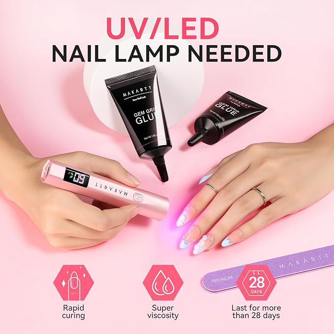 Makartt Rhinestone Glue for Nails - 60G No Wipe Super Strong Nail Gem Glue Bling Gel for 3D Decorations Nail Art Gems Jewelry Diamond for Nails Techs Supplies Beginners Nail Lamp Required