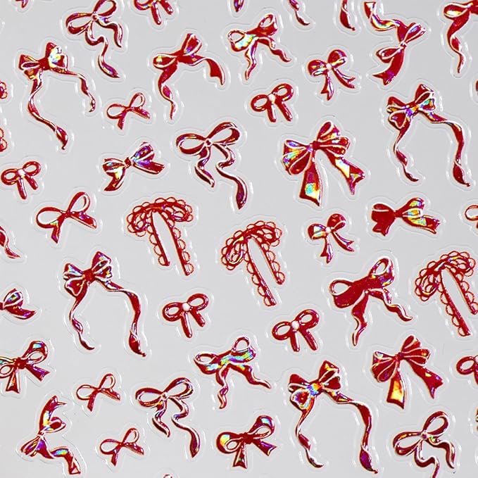 1Sheets Aurora Bow Nail Stickers 5D Embossed Valentines Nail Art Stickers Self Adhesive Cute Nail Decals Red Ribbon Bow Nail Supplies Wedding Sticker Decorations for Women DIY Valentines Manicure