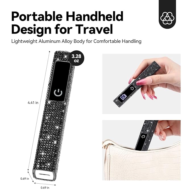 SAVILAND Black U V Light for Gel Nails: Handheld 12W 8X Speed Nail Flash Cure Lamp with Dual Timer & Touch Screen & LCD Display Screen Portable 400 mAh LED Flash Cure Light Nail Art Home