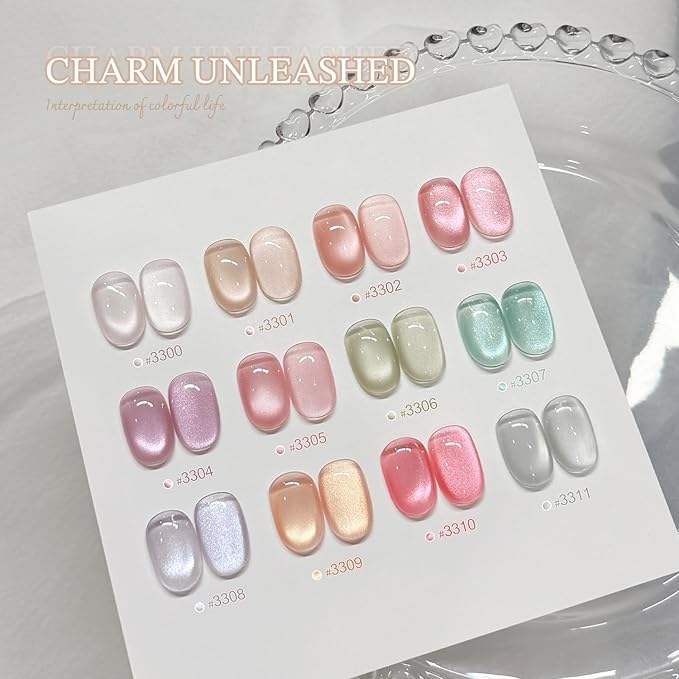 GAOY Nude Glassy Cat Eye Gel Nail Polish, 16ml Glitter Holographic Nail Polish with Magnet, Reflective Translucent UV Gel, 3309 Nectar Shine