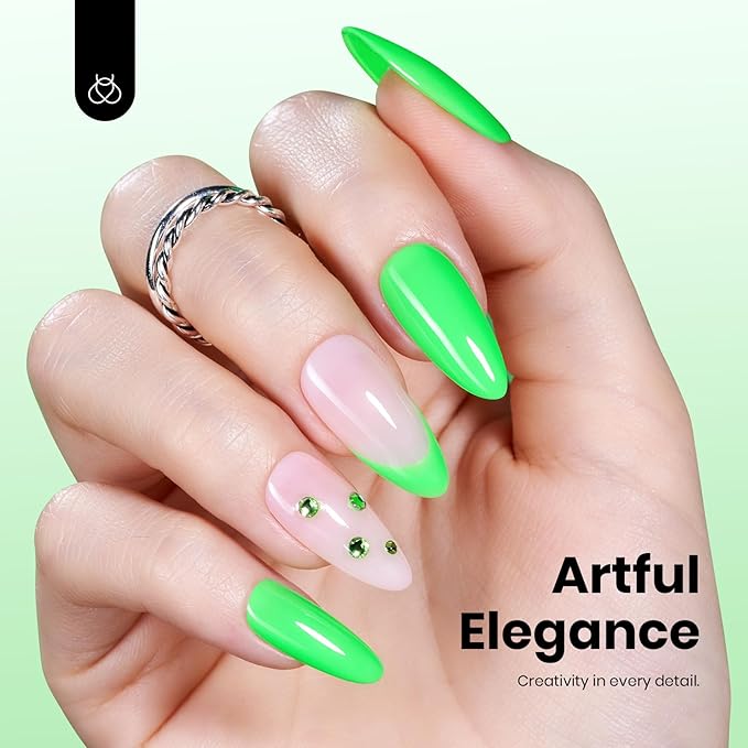Beetles Neon Green Gel Nail Polish – Hema Free UV LED Soak Off Green Gel Polish Long-Lasting Colorful Bottle St Patricks Day Nails Art Manicure Salon DIY