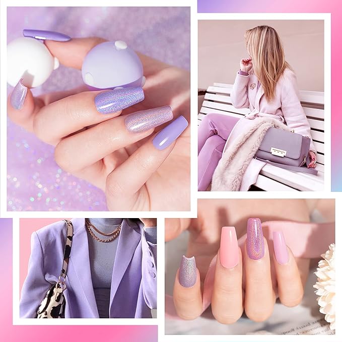 RARJSM Pastel Gel Nail Polish Set 6 Colors Pink Purple Series Chrome Reflective Holographic Glitter GelPolishes Silver Ch7.5ML Curing Required Soak Off Nail Gel Kit Salon Home Diy French Manicure