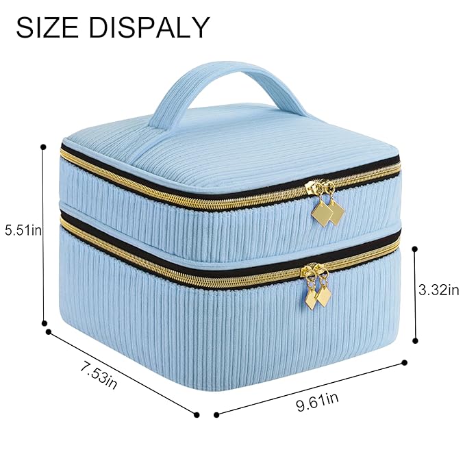 Nail Polish Organizer- Holds 30 Bottles, Nail Organizers and Storage Double-Layer Nail Bag Organizer Case Nail Polish Holder with Handle, Nail Kit Organizer for Manicure Tools (Blue)