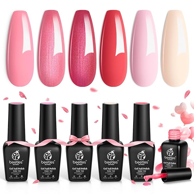 Beetles Pink Gel Nail Polish Nude Pink Rose Red Milky White Gel Polish Set Sweetheart Candies Collection Soak Off UV LED Gift for Her Valentines Nails