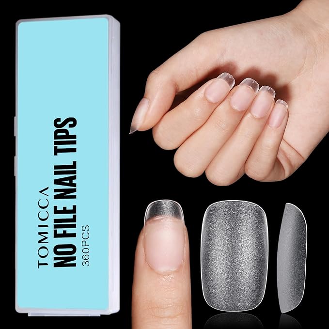 TOMICCA Oval Nail Tips - 15 Size Full Matte Gel Tips, 360PCS Pre-shaped No Need Nail Files and Base Coat Full Cover Nail Tips for Nail Extensions