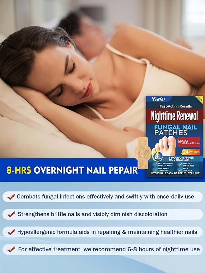 Nail Patches Toenail Treatment Extra Strength 8-Hour Overnight Nail Fast Acting Repair Effortless Hydrogel Nail Care and Repair for Damaged Nails Overnight Renewal for Men and Women (24, Medium)