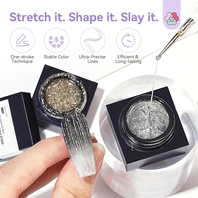 SAVILAND Gold & Silver Spider Gel for Nails: 2 PCS Glitter Spider Gels for Nail Art No-Wipe Unbreakable Gel Liner Nail Polish for Drawing Line Sparkling Effect Beginner Home DIY Salon Use