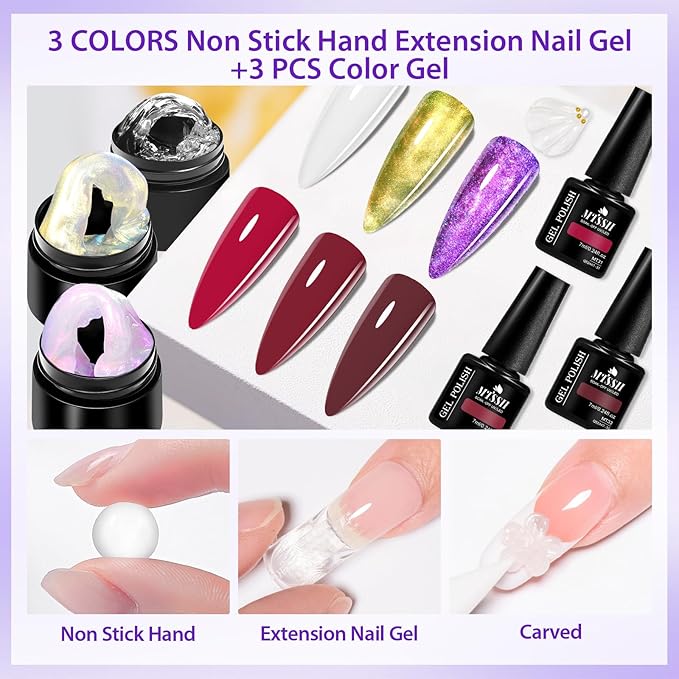 MTSSII 3D Sculpting Gel for Nail Art White Aurora Yellow Purple Non Sticky Hand Carving Extension Solid Builder Gel for Nails Red Brown Nail Polish