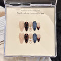 Handmade Nails Almond Shape Ins Style Gilded Star Accents French Details Leopard Print Patterns Nude Pink & Navy Blue Base Glossy Surface Fashion Manicure Wear Press on Nails 10 pcs (M)