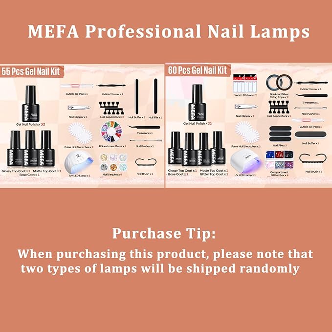 MEFA Gel Nail Polish Kit with U V Light, 32 Colors All Seasons Soak Off 60 Pcs Gel Polish Nail Set with Matte/Glossy Glitter Base Top Coat Manicure Tools Nails DIY Decorations Gifts for Women
