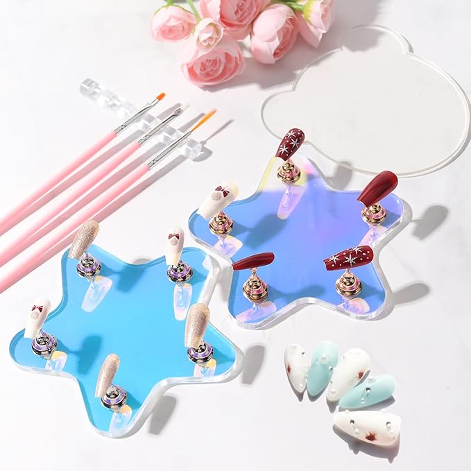 MAYEEN Nail Stand For Press Ons, Aurora Nail Holder For Painting Nails Press On Nail Stand Solid Acrylic Nail Stands for Nail Art With Nail Art Palette & Nail Brush Holder For Nail Practice Display