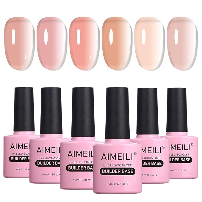 AIMEILI Builder Base Sheer Color Gel, Hema Free, Cruelty Free, Vegan, No Need Slip Solution, Soak Off Gel Nail Polish 6pcs X 10ml - Kit Set 34