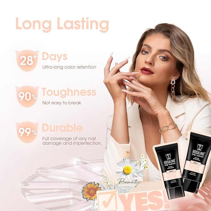 ROSALIND Nude Poly Extension Gel, 60ml Hot Poly Nail Gel for Nail Art Decoration,Builder Nude Gel Nails Thickening Extension Easy to DIY Use at Home Need UV Lamp