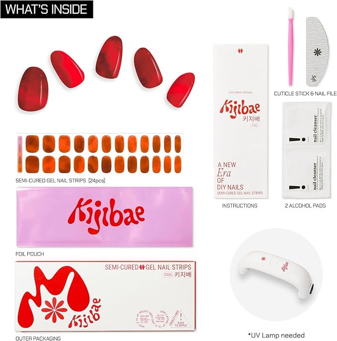 Semi Cured Gel Polish Strips | 24pc UV LED Required Wraps | Gift Peel and Stick Nails | Coquette DIY Home Manicure | Press On Alternative (Lava Gurl)