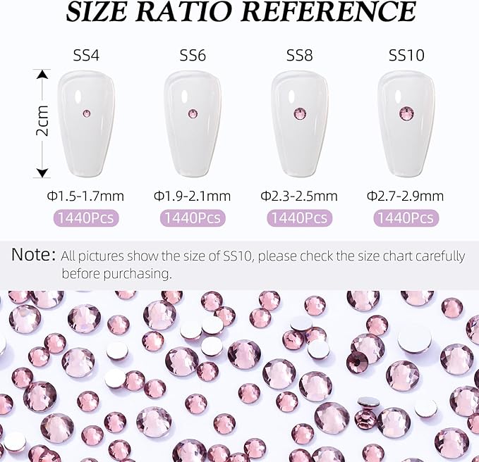 Light Amethyst Flatback Rhinestones, Glass Rhinestones for Nail Art and Craft, Glue Fix, Loose Crystal Gemstones(Lt.Amethyst, SS4, 1440pcs, 1.5-1.7mm)