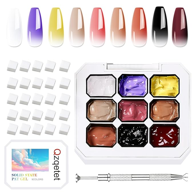 Patting Gel Polish, 9 Colors Ombre Gel Nail Polish with 100 Pcs Soft Nail Sponges and Grabbing Pen for Pigment Pat Kit Aura Nails