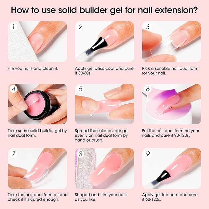 Gellen Light Pink Gel Builder for Nails Colored, Non-stick 3D Carving Gel for Nail Art, U V LED Nail Extension Art Buildergel