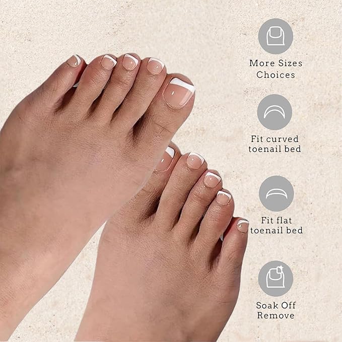 240Pcs Toe Press on nails, Short Nude Square Toe Nail Press Ons for Women in 15Sizes, French Tip False Toenails Extension, Soft Gel Toe Nail Tips, Acrylic Full Cover Fake Toenails for Girl