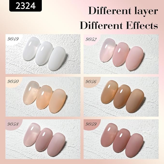CANNI Jelly Gel Nail Polish Set – 6 Colors 9ML Sheer Milky White & Nude Pink Translucent Soak Off UV LED Nail Gel for French Manicure, DIY Nail Art at Home or Salon