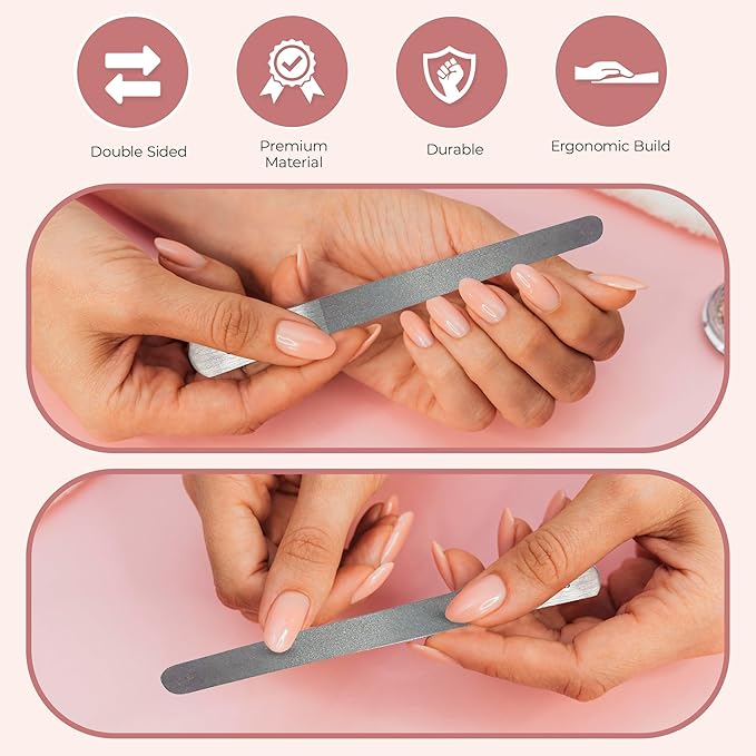 Stainless Steel Diamond Deb Nail File Manicure Pedicure Metal 7" inch, Toenail Fingernail Files for Women Double Sided Dust Coating Suitable for Natural or Acrylic Nails (Pack of 2) by Krisp Beauty