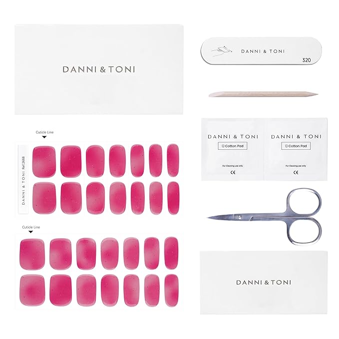 DANNI & TONI Gel Nail Strips Cherry Red (Shimmer Blush) Ombre Gel Nail Wraps UV Led Nails 28 Stickers