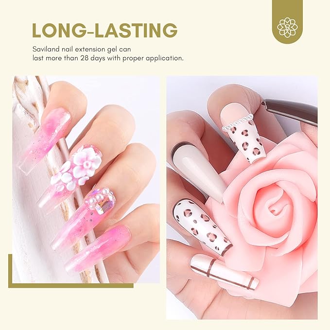 SAVILAND Builder Gel for Nails: 30ml Clear Hard Gel for Extension, Builder with Air Cushion Builder Base &Nail Strengthener Art Manicure Set 100pcs Nail Forms and Acrylic Brushr Thickening Home Use