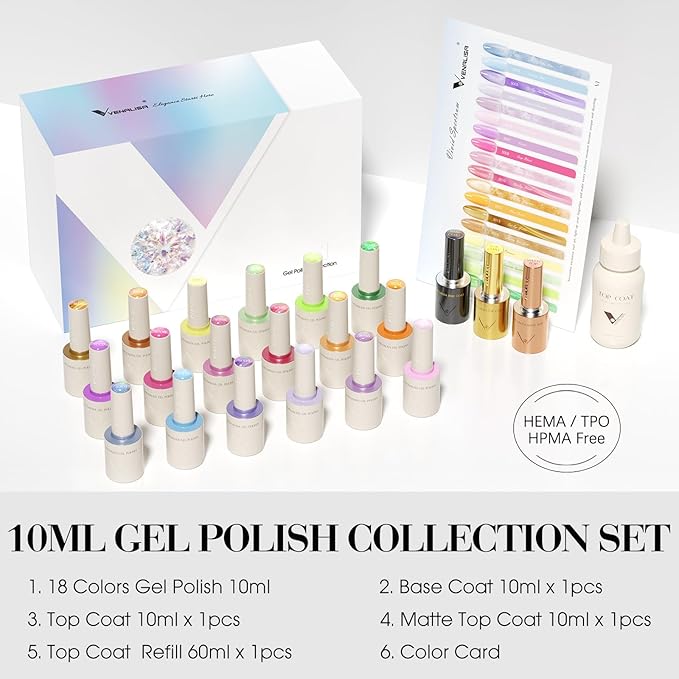 VENALISA V1 22 Pcs 10 ML Cat eye Gel Nail Polish Set with Color Card, Glitter Blue Green Purple Gel Polish Kit Nail Art Starter Manicure Salon DIY at Home