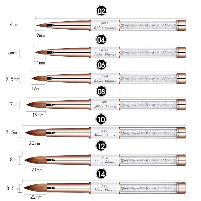 2Pcs Acrylic Nail Art Brushes Size 8 10, 100% Pure Kolinsky Hair Oval Nail Brush for Acrylic Application, Professional Nail Extension Manicure Tool Striping Nail Drawing Pen for Home