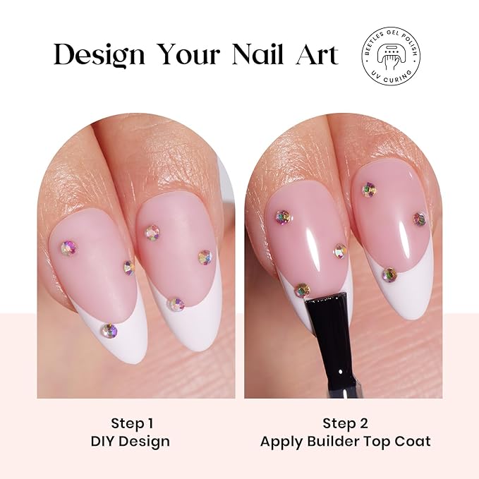 Beetles X Press Plus Gel Nails Kit - Peachy French | Pink Medium Almond French Tip Press On Nails | 210Pcs 15 Sizes All-in-One Kit With Nail Glue,Remover,Builder Top Coat,Nail Lamp Gift For Fall Nails