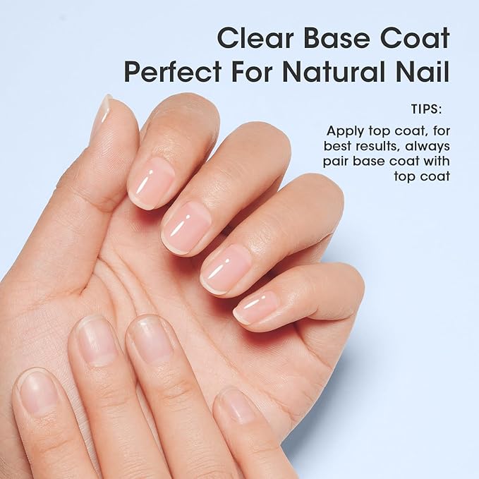 GELLEN Clear Nail Polish Base Coat, Quick Air Dry Calcium-Formula Regular Nail Polish Strengthens Nails, Anti-yellowing, Not UV Gel, TPO & HEMA Free, Non-toxic, No Chip, Long Lasting