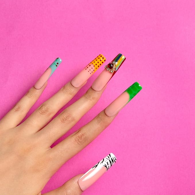 LOVFUL Press on Nails The Wonderful Meadow | Handmade with Full Covered Crystals | Reusable Fake Nails | Square Mid length 1.7in | H224-S