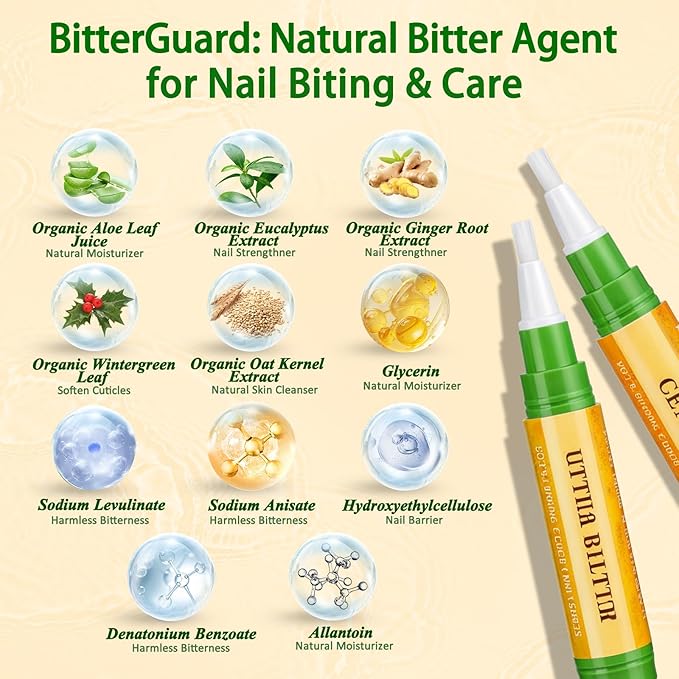 3 IN 1 Nail Biting Prevention Kit for Kids & Adults -3 Pack Includes Extra Strength+ Gentle Bitter Polish + Cuticle Oil. Fast Drying Formula Stops Nail Biting & Thumb Sucking