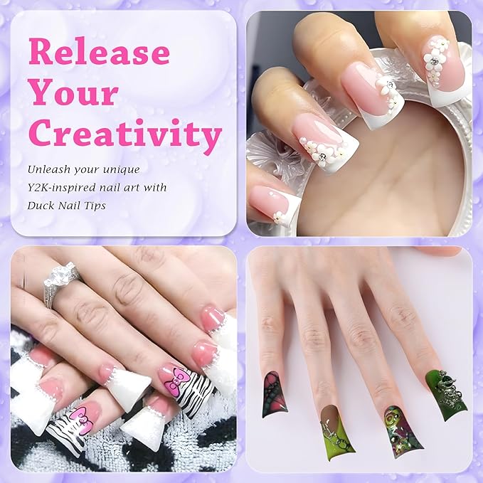 outopen 500pcs Long Duck Nail Tips L Feet Clear Flare Nail Tips for French False Nail Extension Y2K Vibe Half Cover Duck Tips for Polygel Acrylic Extension Beginners DIY Manicure, 10 Sizes