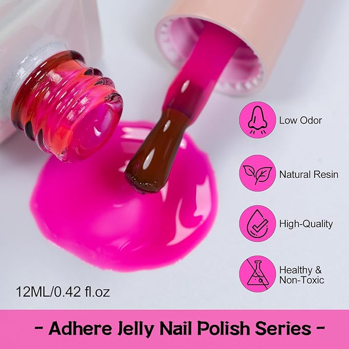 ADHERE Jelly Gel Nail Polish Set 12ML, 9 Transparent Colors Sheer Gel Polish with Blue Green Red Purple and Pink Nail Polish for Nail Salon DIY Home Christmas Holiday Gift Set