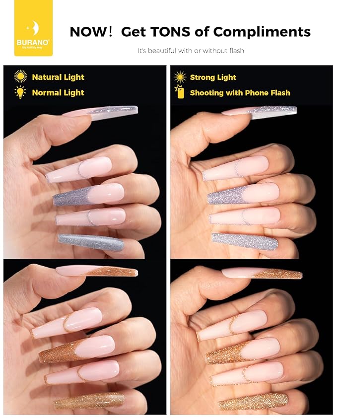BURANO Gel Nail Polish Liner Nail Art Polish, Silver Gold Painted Gel Nail Design Polish 2 Bottle 8ml, Build in Thin Nail Brush Curing Required LX27 LX21