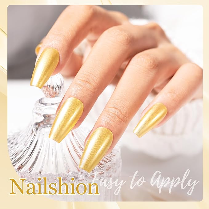 Metallic Gold Nail Polish with Base Top Coat 3 IN 1 Nail Strengthener, Quick Dry Clear & Liquid Golden Nail Polish Duo, Opaque, Non-Gel, Professional Nails Art Kit Home Manicure DIY Gift