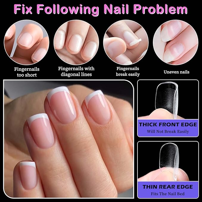 240pc Extra Short Gel Nail Tips Square Fake Nails Clear Press ons Nail, XS Short Square Nails Tips Acrylic Nails Extension Soft Gel Nails Tip Full Cover False Nail Clear Artficial Fingernails