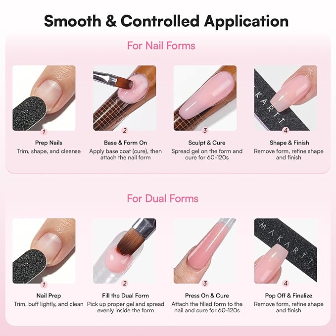 Makartt Pink Gel Builder Kit, Long-Lasting Extension Hard Gel for Strengthener, Broken Nails Repair Gels Set with Paper Forms, Dual forms, Nail File, Dual-End Brush Home Salon DIY 1.06 oz