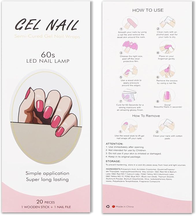 JMEOWIO Gel Nail Stickers Orange Pink Semi Cured Gel Nail Strips Wraps UV/LED Nails Art Design Decoration Accessories
