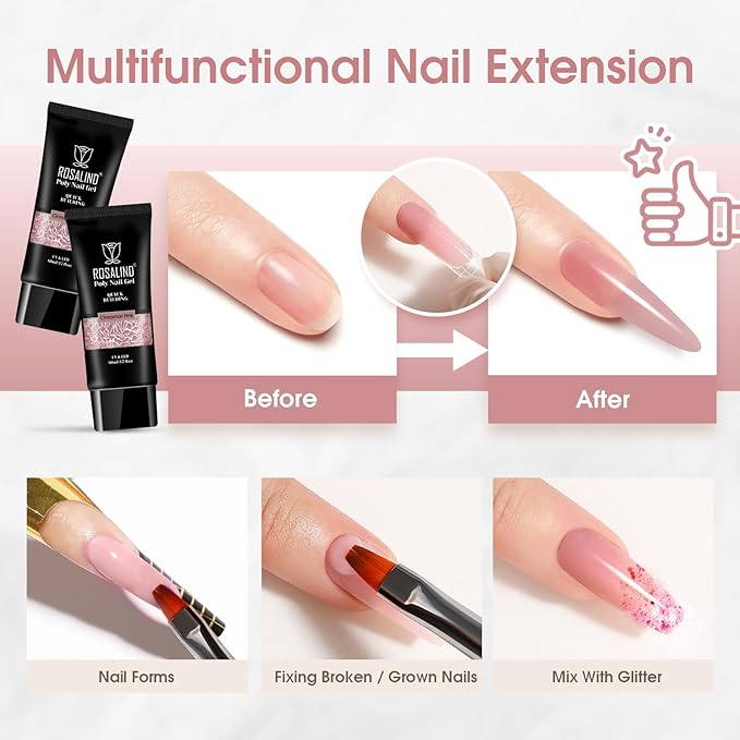ROSALIND Nude Pink Poly Extension Gel, 80ml/2.7 oz Purple Nude Poly Gel Building Enhancement for Fall Colors Nail Art Decoration, Nail Thickening Extension Easy to DIY Use at Home Need UV Lamp